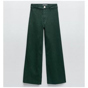 Zara The Marine Straight Wide Leg High Rise Relaxed Jeans In Foresr Green NWT